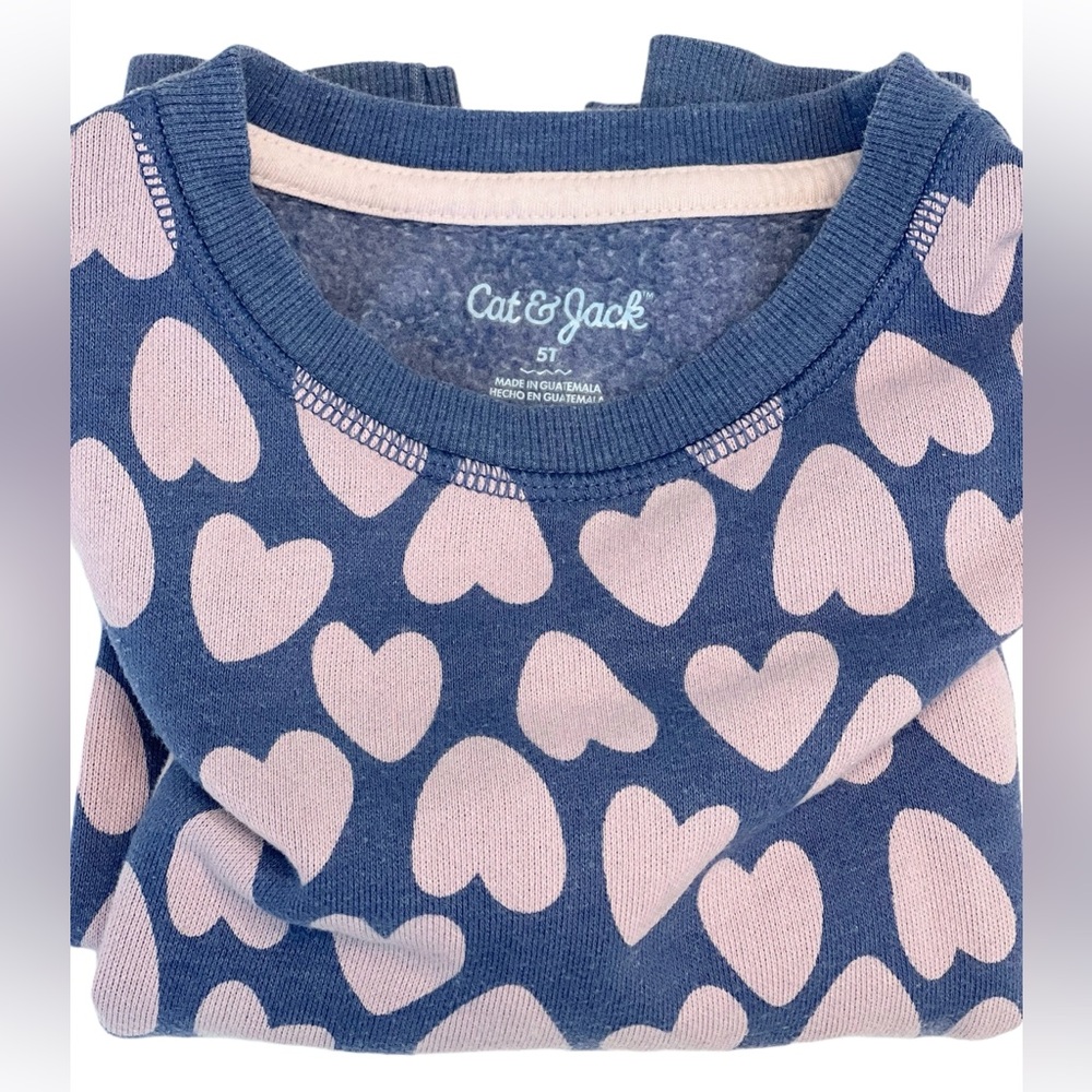 Cat & Jack Fleece Lined Kids Navy and Pink Heart Pattern Sweatshirt | Girls 5T - Picture 7 of 7